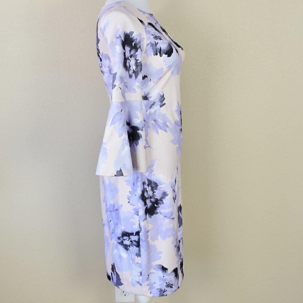 Calvin Klein Floral Sheath Dress Bell Sleeves 2 - Picture 5 of 8